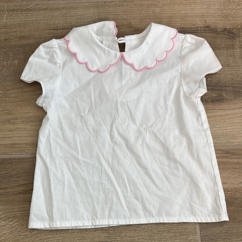 Bella Bliss White and Pink Peter Pan Collar Blouse